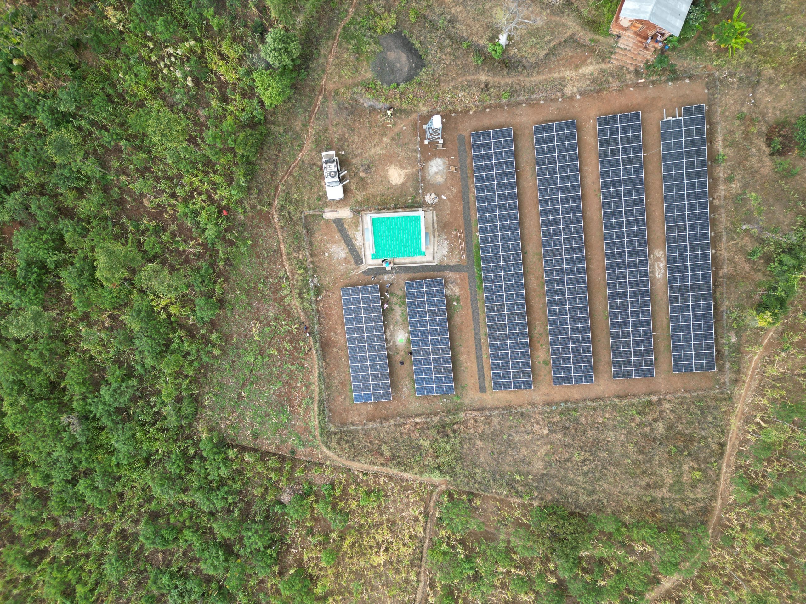 Aerial view of the 174.5 kWp Gera solar mini-grid built by Green Scene Energy in South Ethiopia