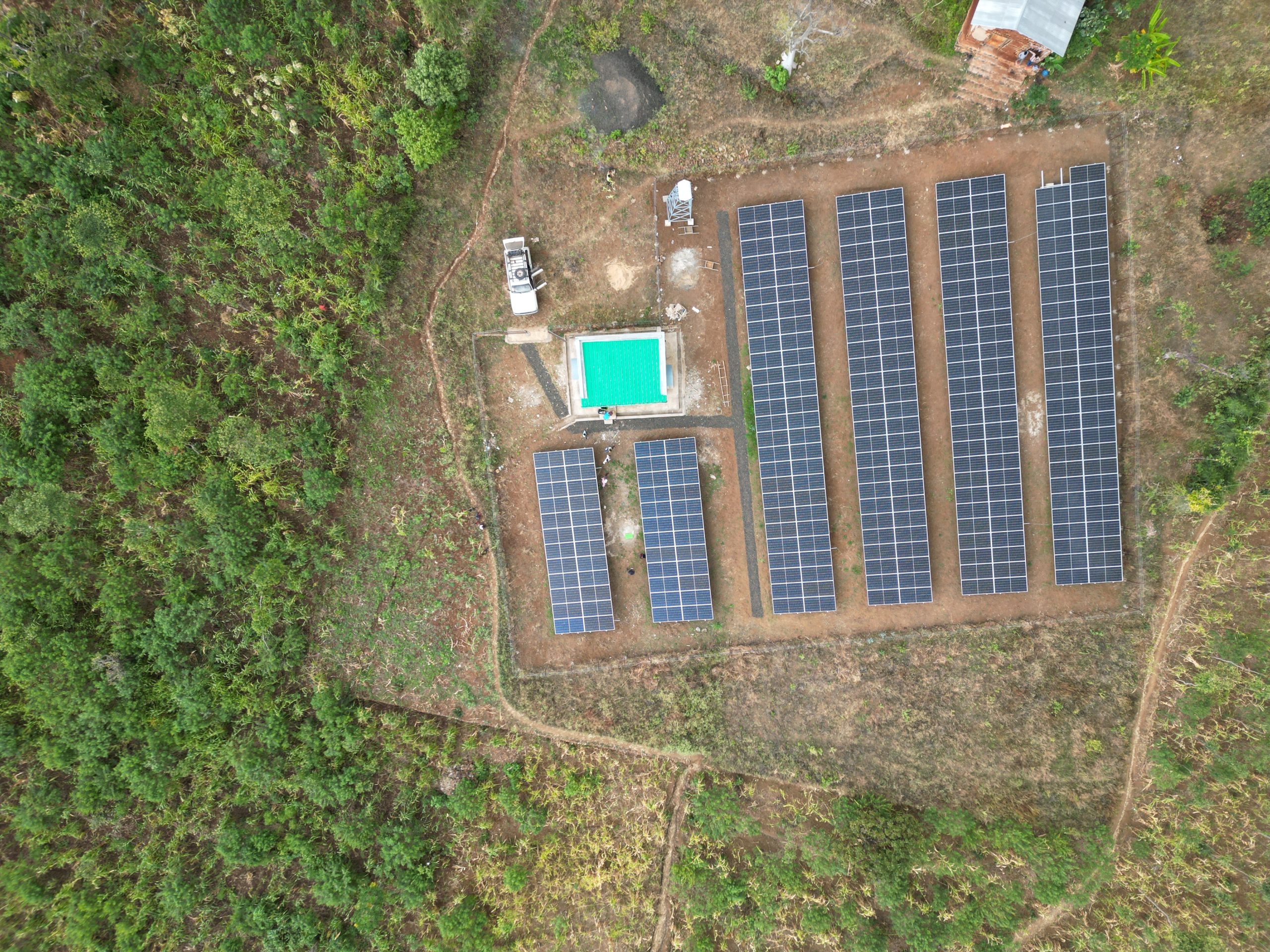 Aerial view of the Gera solar mini-grid built by Green Scene Energy